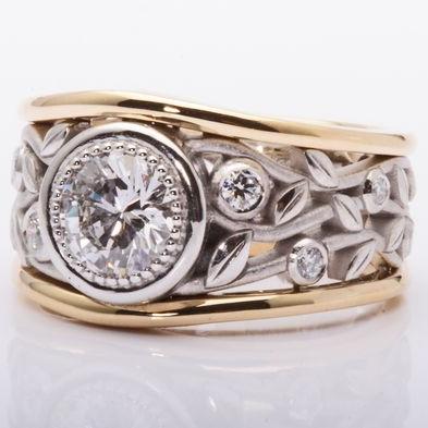 Vintage Ivy Gümüş ve Altın Zirkon Yüzük