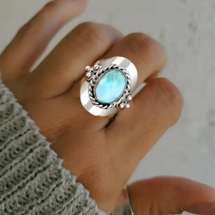 Opal Gümüş Kaplama Kalın Yüzük