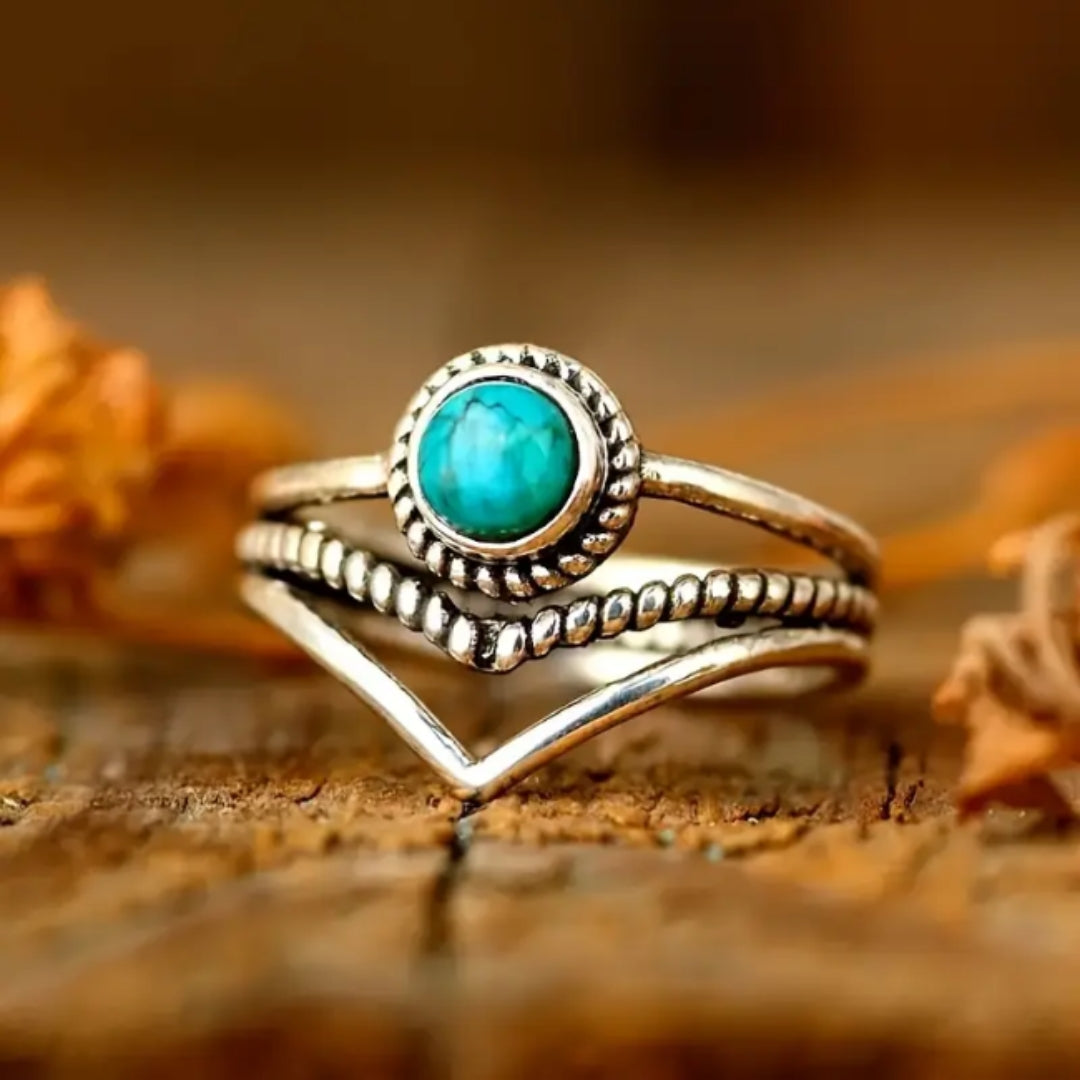 Opal Yuvarlak Taşlı Katmanlı Yüzük