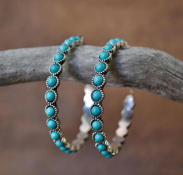 Vintage Turkuaz Yuvarlak Küpeler