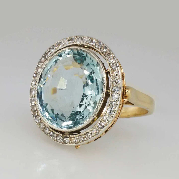 Yuvarlak Mavi Cam Altın Yüzük