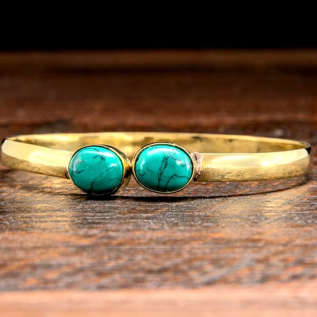 Turkuaz Taşlı Vintage Altın Bileklik