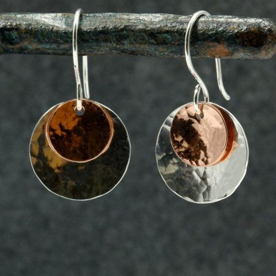 Vintage Gümüş ve Bronz Yuvarlak Küpeler