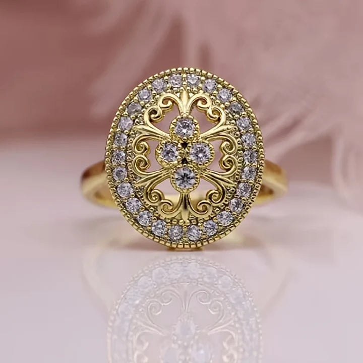 Mandala Kristal Altın Yüzük