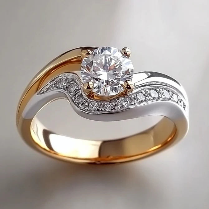 Vintage Dalgalı Soluk Altın & Gümüş Parlak Yüzük