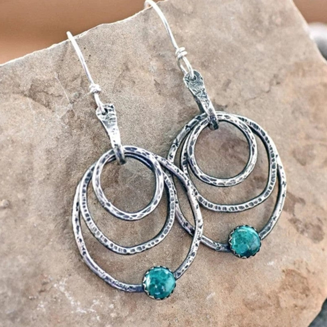 Vintage spiral opal ve gümüş küpeler