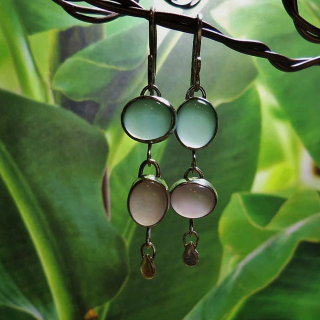 Gümüş Boho Çift Renkli Kristal Küpe