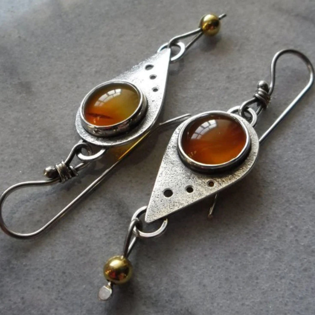 Gümüş Çöl Taşlı Boho Küpe