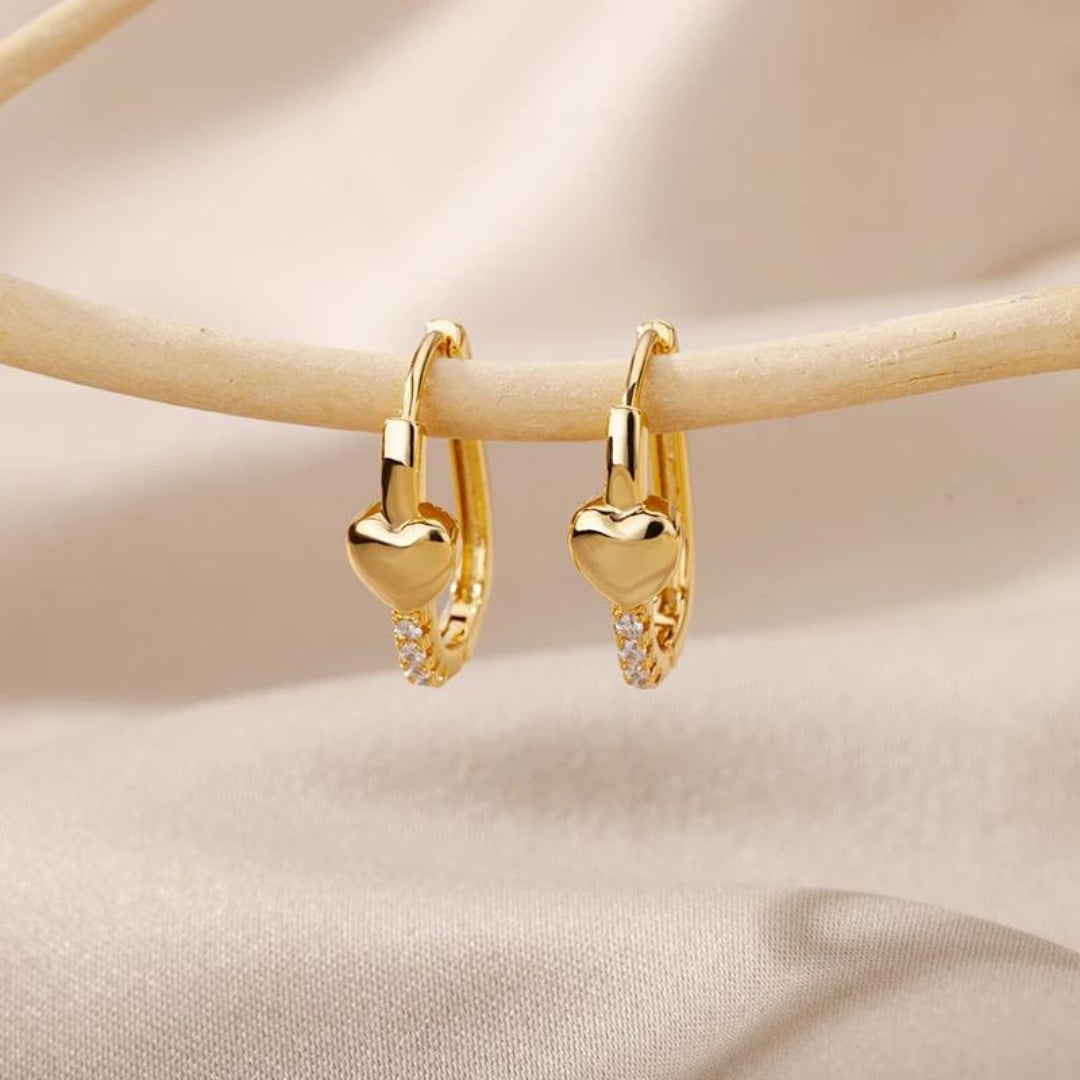 Altın Zirkon Taşlı Kalp Damla Küpe