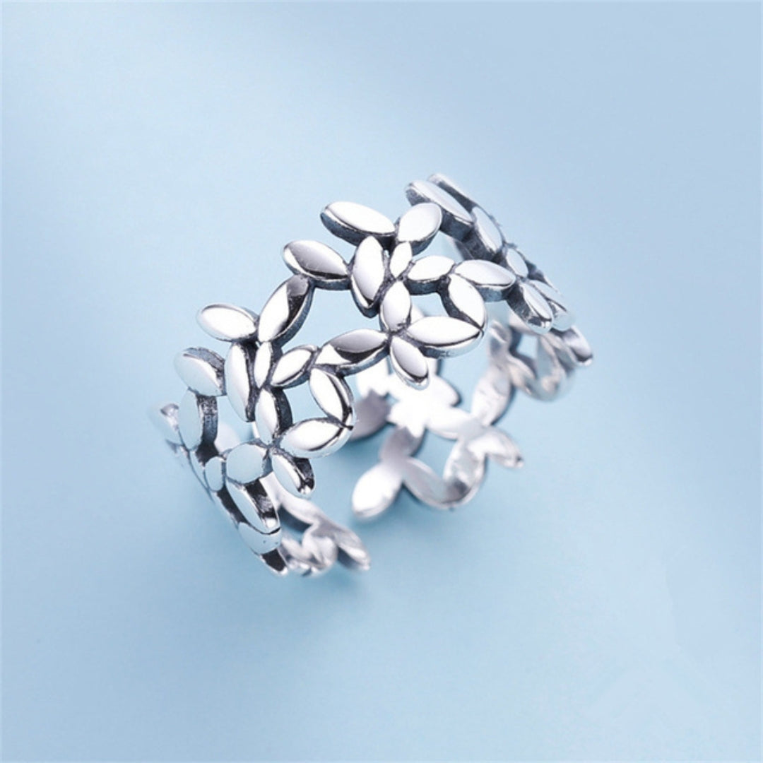 Ayarlanabilir Gümüş Yaprak Yüzük