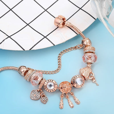 Gümüş Tılsımlı Gül Düş Kapanı Bileklik