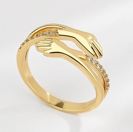 Altın ve Gümüş Zirkon Taşlı Ayarlanabilir Sarılma Yüzüğü