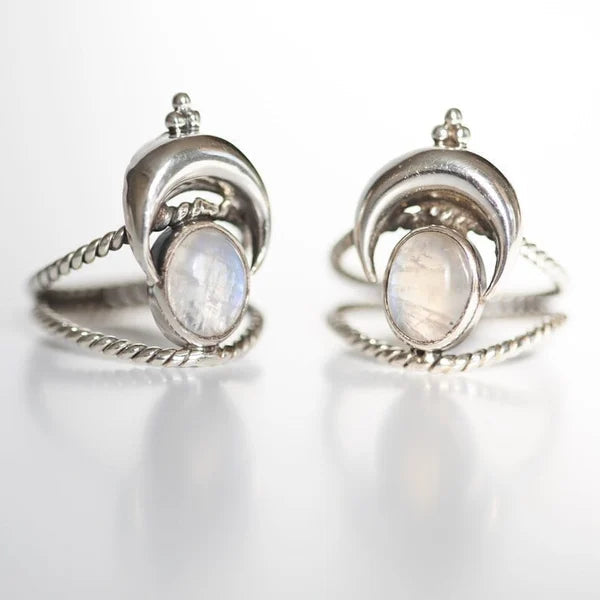 Oval Gökkuşağı Aytaşı Ay Evresi Yüzüğü