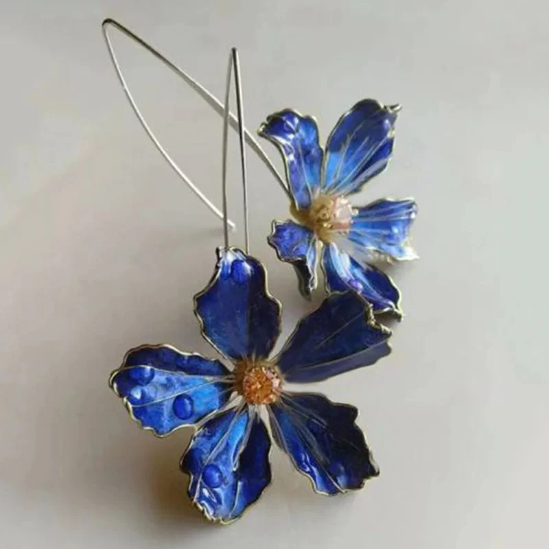 Mavi Vintage Çiçek Küpeler